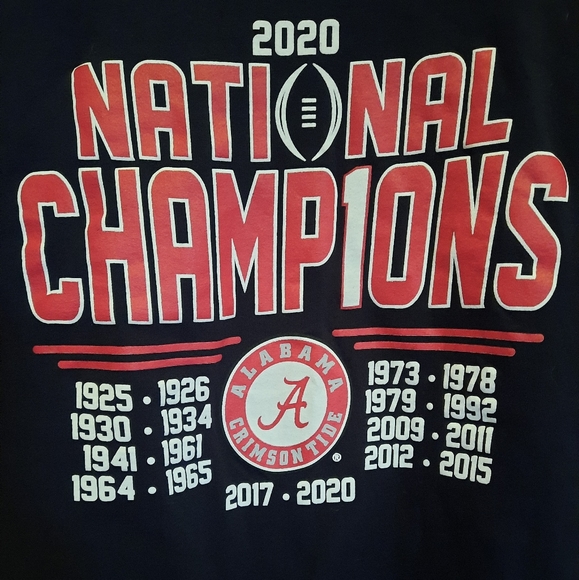 Alabama Crimson Tide 2020 National Champions Tee,Black/Red/White Sz XL - Picture 2 of 6